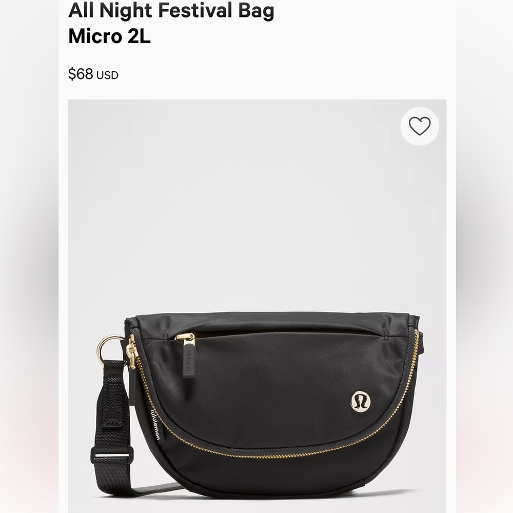 Lululemon Micro festival bag original one with zipper on back side. Like new.